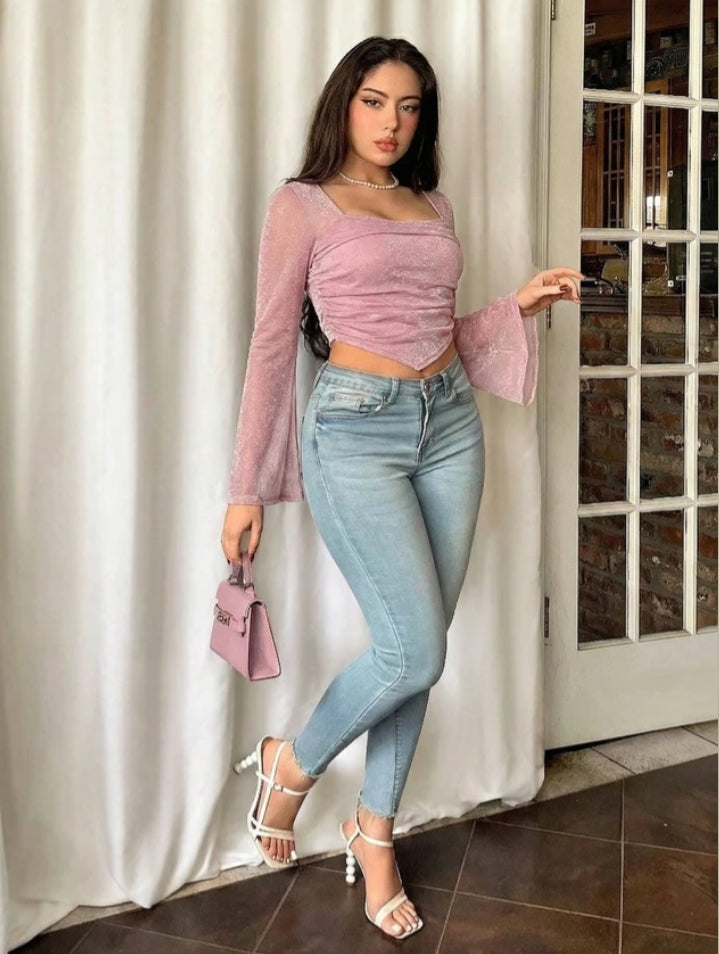 Casual bell sleeves solid women top